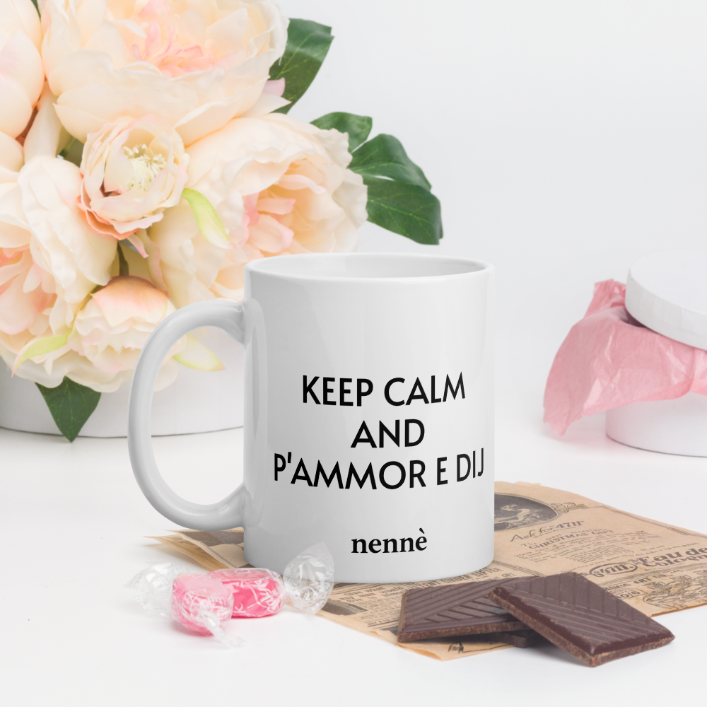 Tazza bianca | 'KEEP CALM AND P'AMMORE E DIJ' stampa Vesuvio